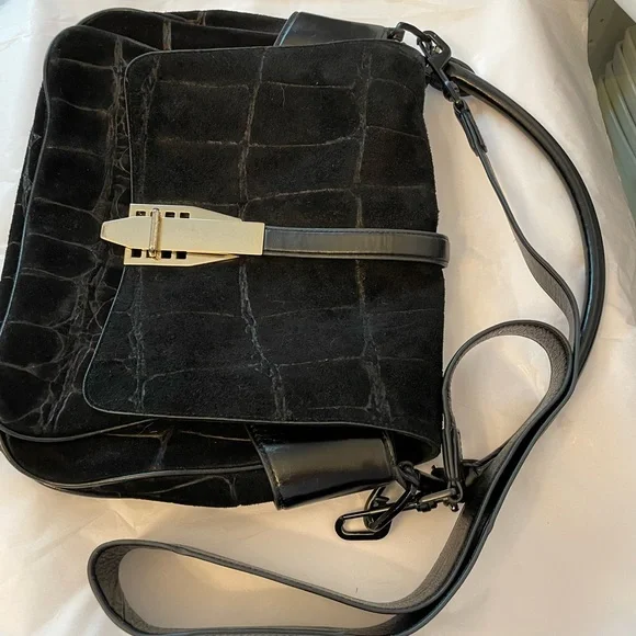 Theyskens Theory Embossed Suede Satchel Bag - Picture 3 of 3